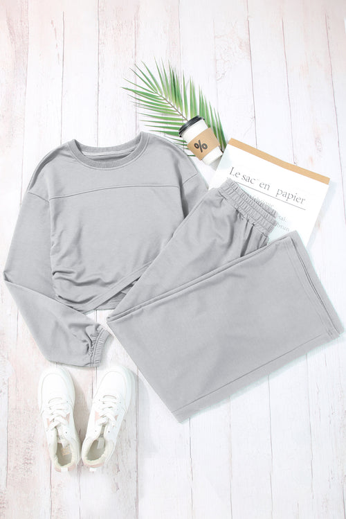 Light Grey Solid Criss Cross Crop Top and Pants Active Set