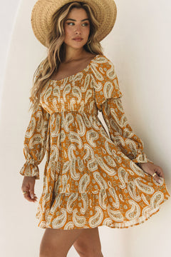 Yellow Boho Paisley Floral Dress: Bohemian Elegance