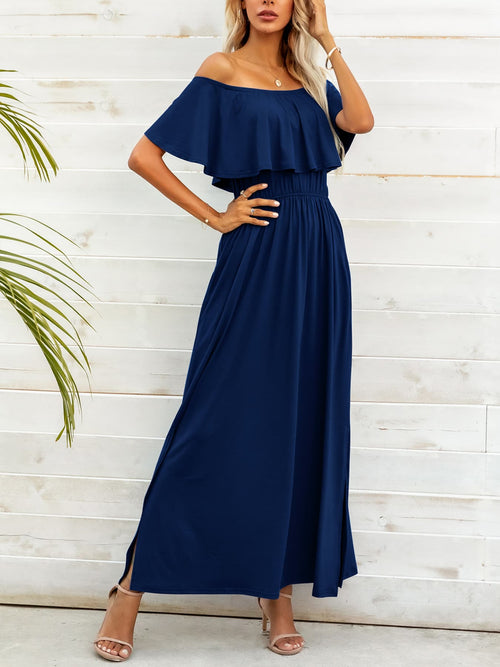 Elegant Off-Shoulder Slit Maxi Dress