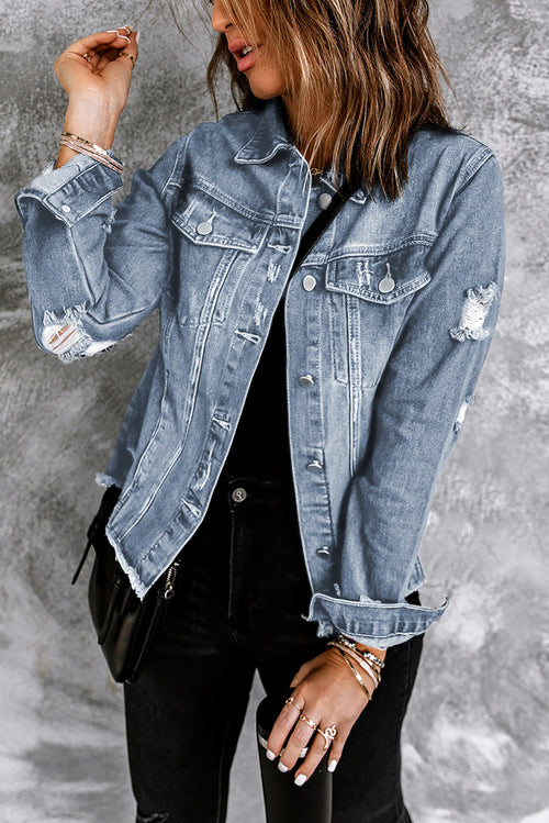 Blue Distressed Denim Jacket: Elevate Your Style!