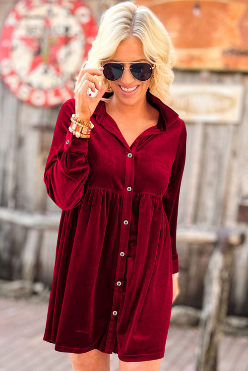 Elegant Rose Velvet Button-Up Dress: Luxe Sophistication