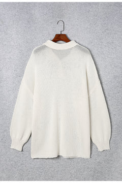 Charming Embrace Whimsical Polo Sweater in Beige