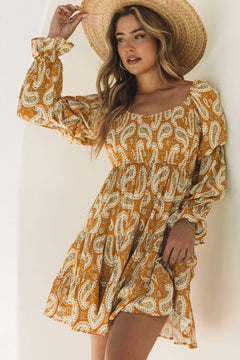 Yellow Boho Paisley Floral Dress: Bohemian Elegance