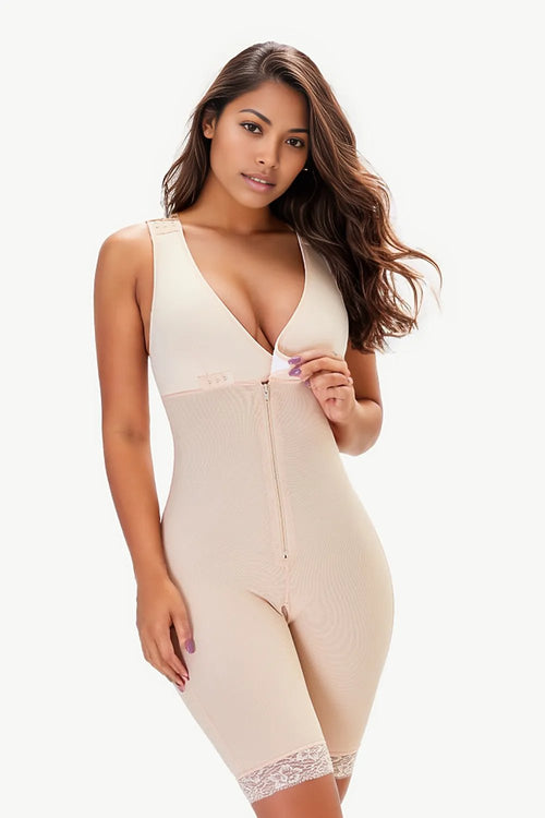 Elegant Lace Trim Zipper Shapewear for All