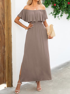 Elegant Off-Shoulder Slit Maxi Dress