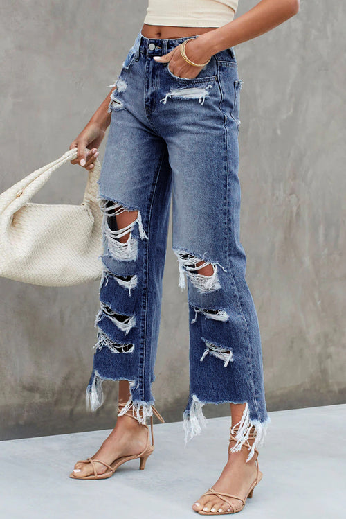 Sky Blue Distressed High Waist Jeans: Stylish!