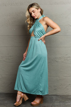 Elegant Criss Cross Halter Maxi Dress