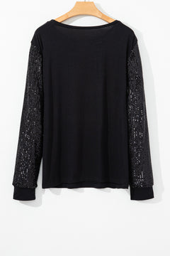 Glimmering Elegance: Black Sequin Sleeve Plus Size Tunic