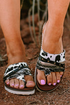 White Studded Animal Print Flip Flop Sandals