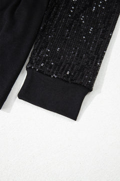 Glimmering Elegance: Black Sequin Sleeve Plus Size Tunic