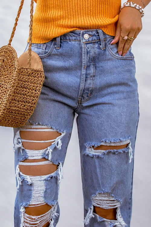 Sky Blue Destroyed Boyfriend Jeans: Ultimate Cool 😎