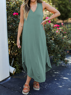 Opulent V-Neck Midi Tank Dress