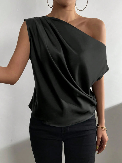 Effortlessly Stylish Ruched Single Shoulder Blouse! 🌟