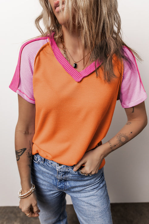 Luxe Comfort: Colour Block V-Neck Tee