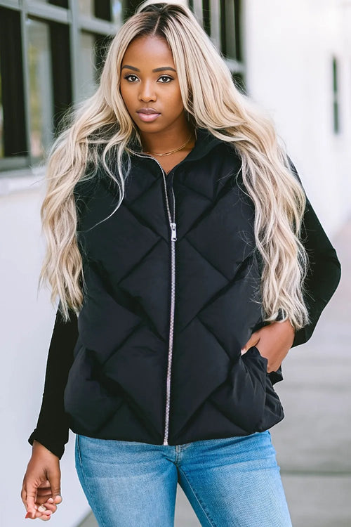 Stay Cozy & Stylish in Hooded Vest: Black