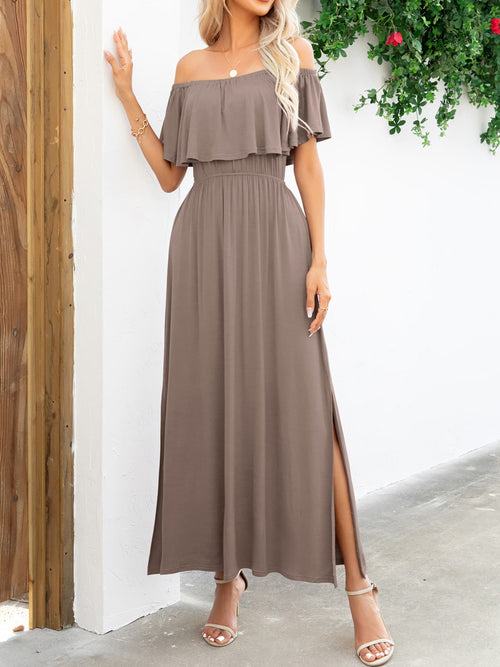 Elegant Off-Shoulder Slit Maxi Dress