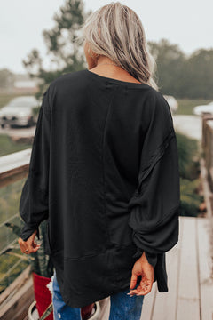 Black Patchwork Drop Shoulder Oversized Top