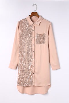 Khaki Sequin Shirt Dress: Pure Elegance