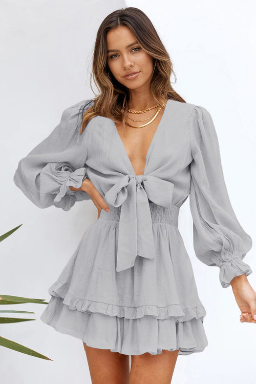 Sophisticated Gray Lantern Sleeve Dress