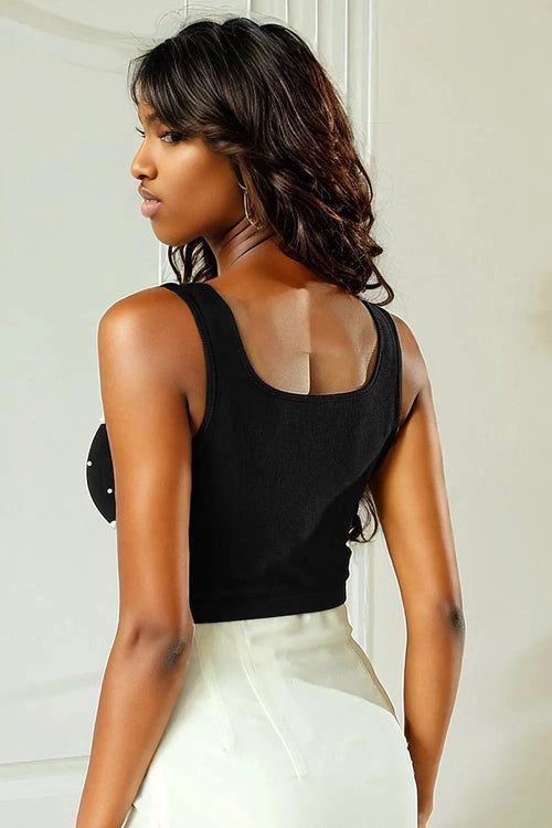 Chic Black Pearl Sleeveless Crop Top: Elevate Your Elegance.