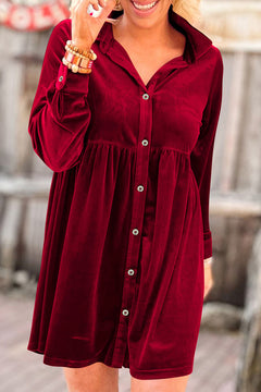 Elegant Rose Velvet Button-Up Dress: Luxe Sophistication