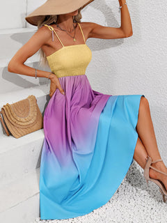 Elegant Gradient Maxi Dress with Tie Shoulders