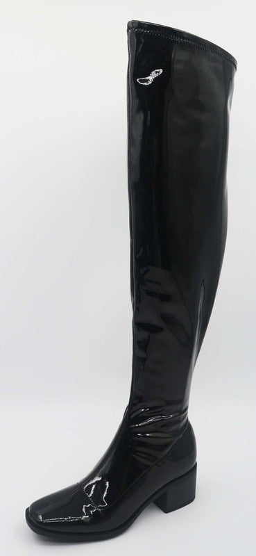 over the knee boot with low heel
