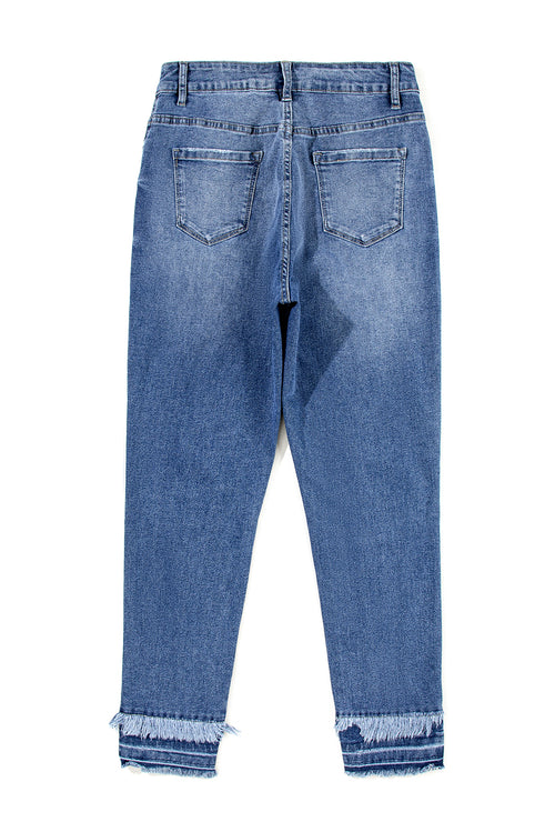 Light Blue Distressed Frayed Skinny Jeans: Retro-Chic Must-have!