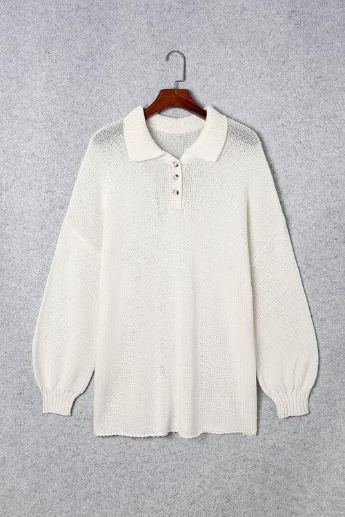 Charming Embrace Whimsical Polo Sweater in Beige