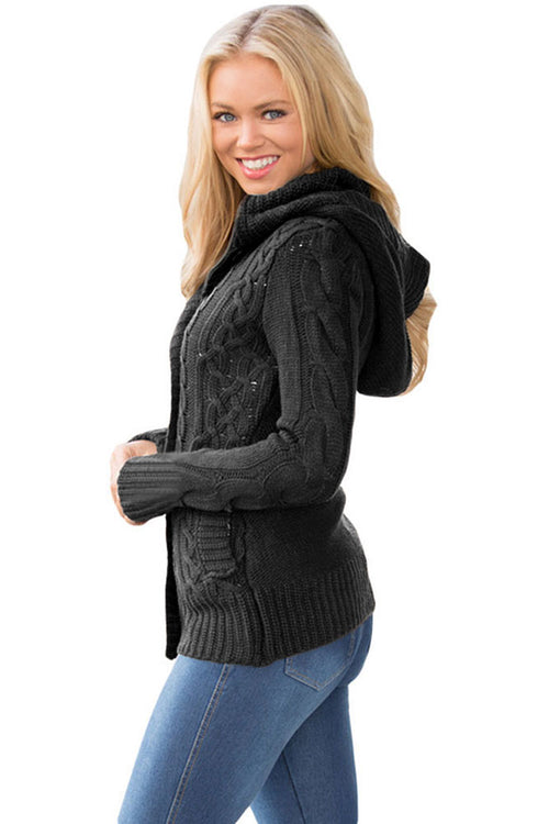 Charming Cable Knit Hooded Cardigan for Cozy Days