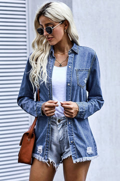 Denim Delight Distressed Shirt: Elevate Your Style