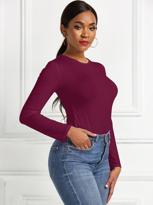 Elegant Round Neck Long Sleeve Bodysuit