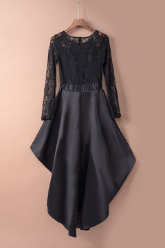 Black Lace & Satin High-Low Prom Dress