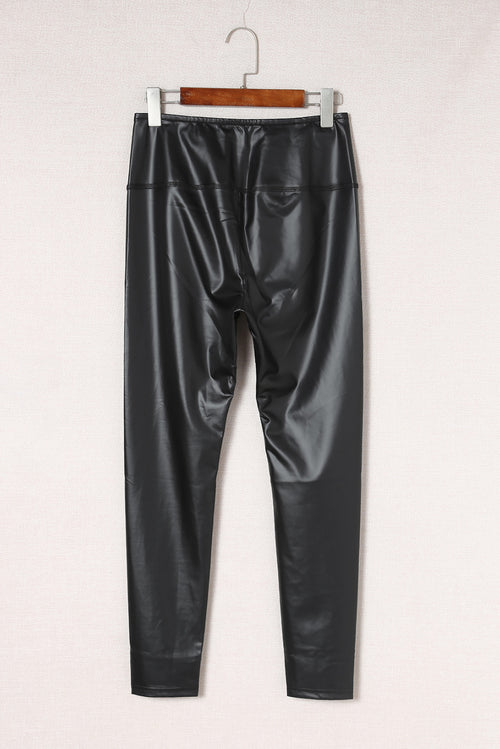 High Waist Faux Leather Leggings: Silhouette Magic! ✨