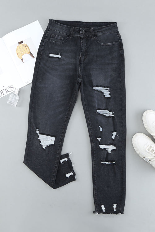 Comfy Cool Black Distressed Boyfriend Denim Pants!