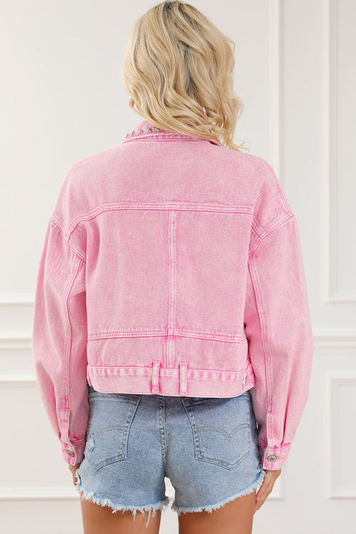 Pink Rivet Studded Denim Jacket: Stand out 💖