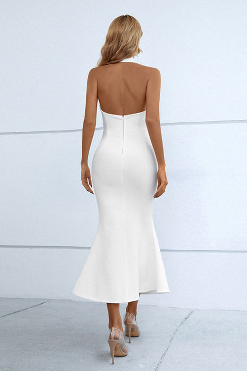 Luxurious Halter Neck Fishtail Midi Dress