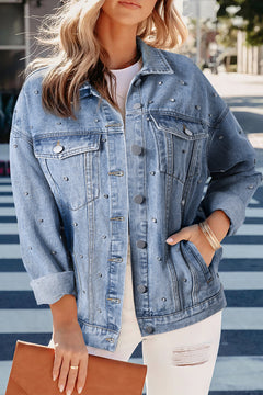 Mist Blue Rhinestone Denim Jacket: Sparkle On!