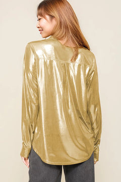 Gold Metallic Luster Chest Pocket Shirt