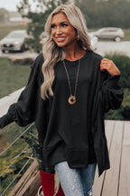 Black Patchwork Drop Shoulder Oversized Top