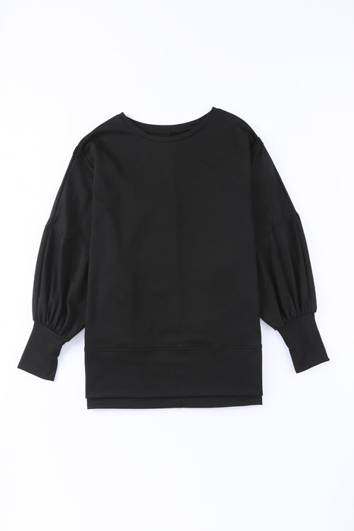 Black Patchwork Drop Shoulder Oversized Top