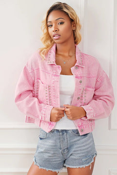 Pink Rivet Studded Denim Jacket: Stand out 💖