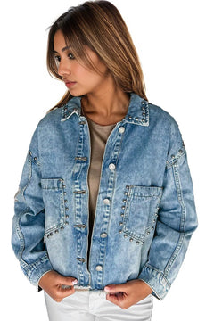 Sky Blue Studded Denim Jacket: Autumn Essential!