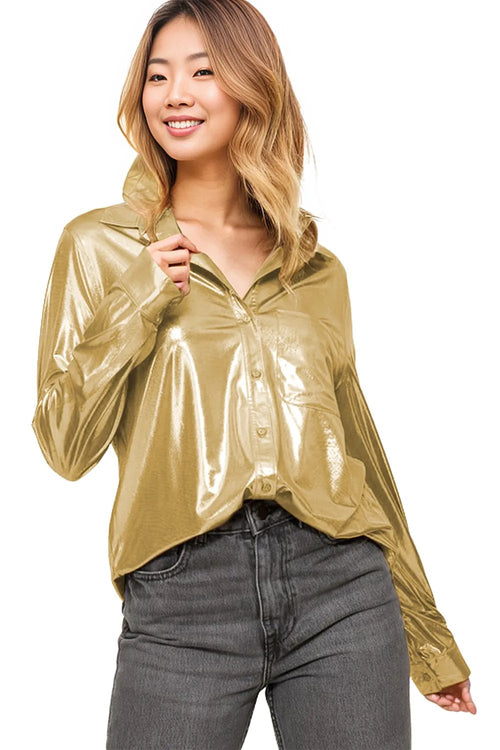 Gold Metallic Luster Chest Pocket Shirt