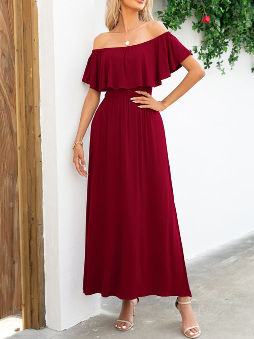 Elegant Off-Shoulder Slit Maxi Dress