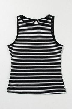 Green Stripe Striped Print Ribbed Knit Sleeveless Top