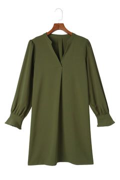 Elegant Green Shirt Dress with Ruffled Sleeves