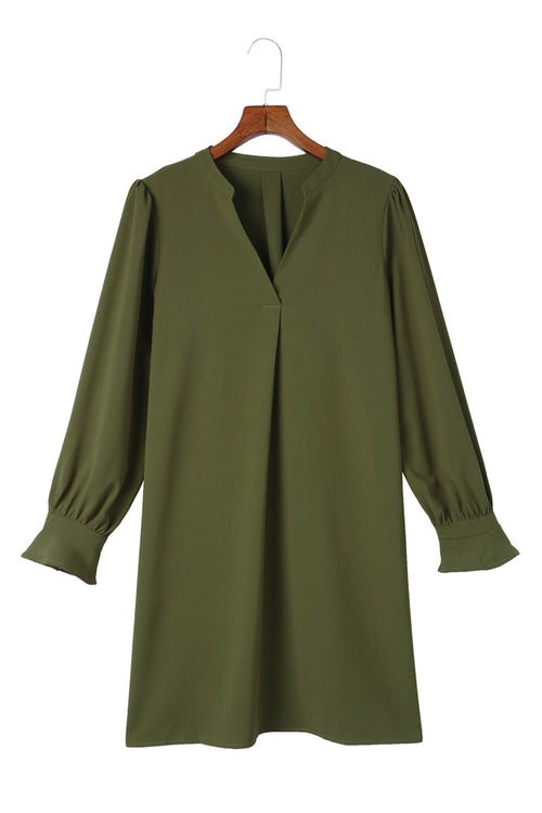 Elegant Green Shirt Dress with Ruffled Sleeves