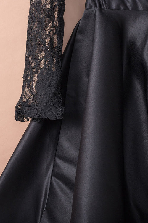 Black Lace & Satin High-Low Prom Dress