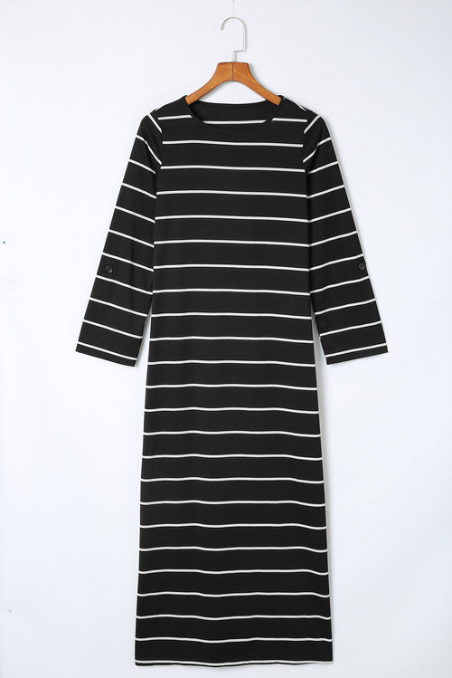 Raven Striped Elegance Long Dress: Timeless Sophistication